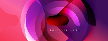Soyut dinamik katmanlar canlı dairesel bileşimler yaratır. Pembe, mor renkler harmanlanarak modern arka plan tasarımını oluşturuyor. Yumuşak gradyanlar görsel akış sunar.