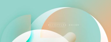 Soyut şekiller örtüşür, yumuşak eğimler yaratır. Açık mavi, şeftali tonları dizaynın hakimi. Minimalist estetik, modern his.