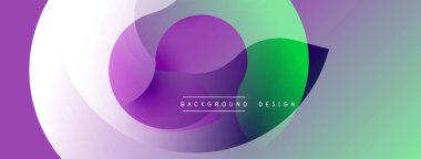 Soyut sıvı şekilleri örtüşür, canlı mor, yeşil gradyanlar yaratır. Arkaplan ve sunumlar için modern tasarım ögesi.