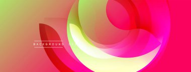 Soyut enerjik tasarım. Üst üste binen daireler dinamik değişim etkisi yaratır. Renkler sarı, yeşil, pembe, kırmızı. Modern arkaplan dokusu.