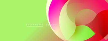 Soyut enerjik tasarım. Üst üste binen daireler dinamik değişim etkisi yaratır. Açık yeşil arka plan pembe, beyaz renkleri tamamlar. Modern estetik.