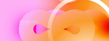 Soyut eğimler, üst üste binen daireler canlı ve modern arka plan yaratır. Turuncu renklere yumuşak pembe geçişler. Minimalist tasarım.