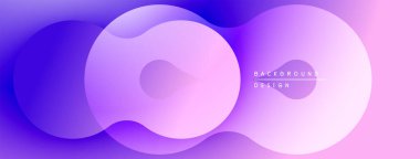 Soyut tasarım özellikleri üst üste binen daireler, farklı renkler. Mor, mavi, pembe renkler modern estetik yaratır. Minimalist kompozisyon.