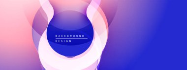 Soyut eğim arkaplanı. Üst üste binen daireler dinamik görsel efekt yaratır. Mavi, pembe renkler kompozisyona hakim. Modern tasarım ögesi.