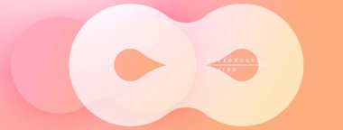 Soyut şekiller harmanlanır, yumuşak eğimler yaratır. Şeftali, pembe renkler dizaynın hakimi. Minimalist estetik, modern his.