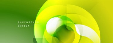 Soyut tasarım özellikleri üst üste binen şeffaf katmanlar. Yeşil, sarı renkler dinamik görsel efekt yaratır. Modern, minimalist kompozisyon.