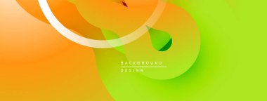 Soyut arkaplan parlak turuncu, sarı, yeşil eğimli. Beyaz kıvrımlı çizgiler, yaprak şekilleri dinamik bileşim oluşturur. Modern tasarım ögesi.