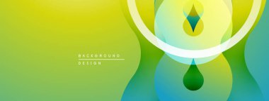 Soyut gradyan tasarımı. Dairesel şekiller sıvı ve organik formlar oluşturur. Yeşil, sarı renkler kompozisyona hakim. Modern estetik.