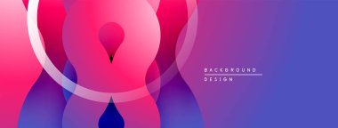 Soyut gradyan şekiller çakışıyor ve canlı bir görsel etki yaratıyor. Pembe, mor renkler kompozisyona hakim. Modern tasarım ögesi.