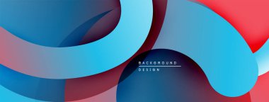 Soyut sıvı şekilleri kesişir. Mavi, kırmızı, mor renkler dinamik bileşim oluşturur. Arka planlar için modern tasarım ögesi.
