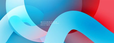 Soyut sıvı şekilleri kesişir. Mavi, kırmızı, beyaz renkler dinamik kompozisyon oluşturur. Arka planlar için modern tasarım ögesi.