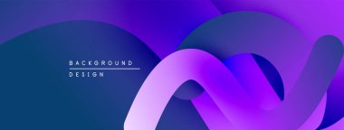 Soyut sıvı şekiller, canlı mor renkler, modern tasarım. Gradyan arkaplan derinlik yaratır, düz eğriler hareket önerir.
