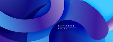 Soyut akışkan şekiller, canlı maviler, morlar modern arka plan yaratır. Eğim katmanları derinlik ve hareket olduğunu gösteriyor. Minimalist tasarım.
