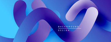 Soyut sıvı şekilleri, canlı maviler, morlar dinamik bir zemin oluşturur. Yumuşak eğimler hareketi, derinliği gösterir. Modern tasarım ögesi.