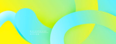 Soyut sıvı şekilleri sarı, turkuaz ve yeşil renkleri harmanlıyor. Modern tasarım hareketi, enerjiyi, pozitifliği çağrıştırıyor. Minimalist estetik.