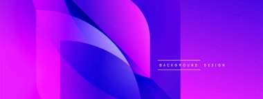 Soyut gradyan şekiller örtüşüyor, canlı mor, mavi renkler yaratıyor. Arkaplan, pankart ve sunumlar için modern tasarım ögesi.
