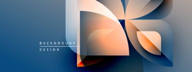 Soyut geometrik şekiller örtüşüyor, canlı renk eğimleri yaratıyor. Mavi, turuncu, beyaz renkler kusursuz bir şekilde harmanlanır. Modern tasarım ögesi.