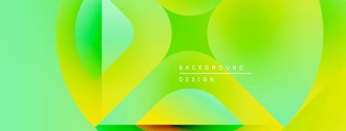 Soyut akışkan şekiller harmanlanır, canlı yeşil, sarı gradyanlar oluşturur. Modern tasarım metin arkaplanı, tasarım içerir. Yumuşak eğriler kompozisyona hakim.