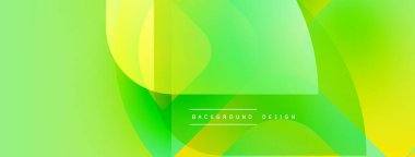 Soyut canlı yeşil arka plan. Üst üste binen şekiller dinamik görsel efekt yaratır. Sancaklar ve sunumlar için modern tasarım uygun.