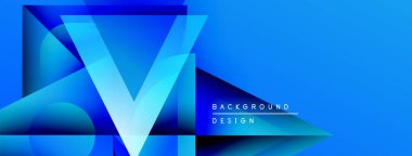 Soyut mavi tasarım katmanlı geometrik şekiller içerir. Gradyan renkler dinamik görsel efekt yaratır. Dijital projeler için modern arkaplan.