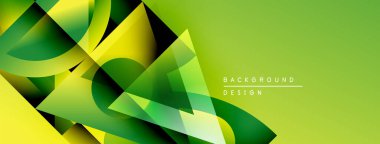 Soyut geometrik şekiller, canlı yeşil, sarı renkler. Modern tasarım, dinamik kompozisyon, gradyan etkiler, temiz estetik.