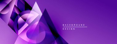 Soyut mor tasarım geometrik şekiller, gradyanlar, üst üste binen katmanlar içerir. Arka planlar ve sunumlar için modern estetik.