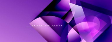Soyut mor tasarım üst üste binen geometrik şekiller içerir. Gradyan renkler dinamik görsel efekt yaratır. Modern arkaplan dokusu.