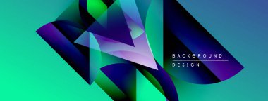 Soyut geometrik şekiller örtüşüyor, canlı deniz mavisi ve mor renkler yaratıyor. Arkaplan ve sunumlar için modern tasarım ögesi.