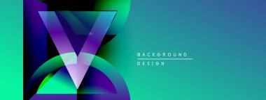 Soyut canlı tasarım katmanlı şekiller, gradyanlar içerir. Teal, mor renkler kompozisyona hakim. Modern estetik, temiz çizgiler sunar.