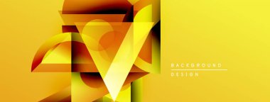 Soyut geometrik tasarım. Sarı, turuncu gradyanlar dinamik katmanlar oluşturur. Arka planlar ve sunumlar için modern estetik.