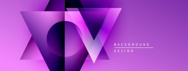 Soyut mor tasarım geometrik şekiller, gradyanlar, katmanlar içerir. Metin elemanları ile modern arkaplan, basit kompozisyon.