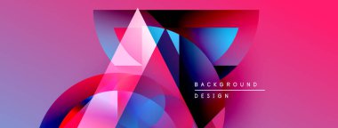 Soyut geometrik şekiller canlı pembeleri, mavileri, morları harmanlarlar. Dinamik kompozisyon modern arkaplan tasarımı yaratır. Pürüzsüz gradyanlar görsel cazibeyi artırır.