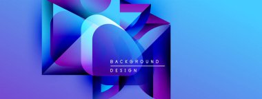 Soyut geometrik şekiller, canlı mavi mor gradyanlar. Modern tasarım elementleri dinamik görsel etki yaratır. Metin arkaplan tasarımı okur.