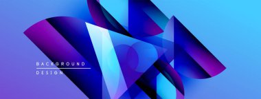 Soyut geometrik şekiller örtüşür, dinamik mavi mor kompozisyon oluşturur. Arkaplan ve sunumlar için modern tasarım ögesi.