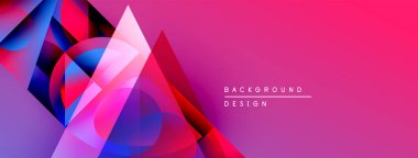 Soyut geometrik şekiller örtüşüyor, canlı pembe, mavi, kırmızı gradyanlar yaratıyor. Arkaplan ve sunumlar için modern tasarım ögesi.