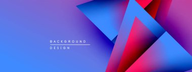 Soyut geometrik şekiller örtüşür, parlak mavi, mor ve pembe renkler yaratır. Arkaplan ve sunumlar için uygun modern tasarım.