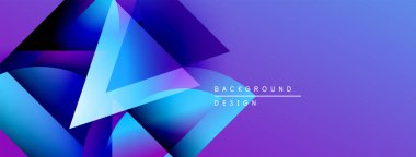 Soyut geometrik şekiller, canlı maviler, morlar dinamik arkaplan oluşturur. Modern tasarım elementleri teknoloji ve yenilik öneriyor.