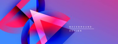 Soyut geometrik şekiller canlı renkleri harmanlarlar. Mor arka plan mavi ve pembe renkleri tamamlar. Dijital projeler için modern tasarım ögesi.