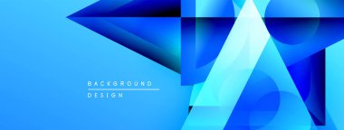 Soyut mavi geometrik şekiller kesişir. Gradyan renkler dinamik görsel efekt yaratır. Arka planlar ve pankartlar için modern tasarım uygun.