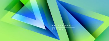 Soyut geometrik şekiller çakışıyor. Renkler yeşilden maviye karışıyor. Modern tasarım elementleri dinamik görsel efekt yaratır.