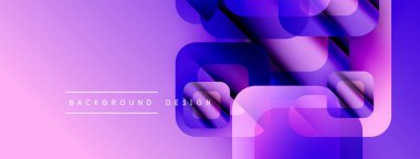 Soyut mor tasarım. Üst üste binen şekiller dinamik görsel efekt yaratır. Gradyan arka plan derinlik ekler, modern estetik.