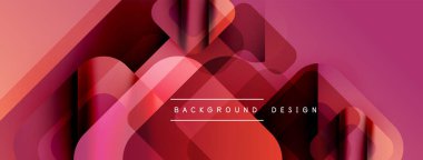 Soyut geometrik şekiller örtüşüyor, canlı kırmızı ve pembe renkler yaratıyor. Modern tasarım pürüzsüz geçişler, dinamik bileşimler içerir.