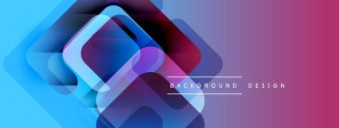 Soyut geometrik şekiller örtüşüyor, parlak mavi ve mor renkler yaratıyor. Arkaplan ve sunumlar için modern tasarım ögesi.