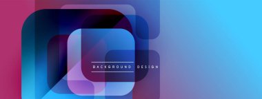 Soyut geometrik şekiller örtüşüyor, canlı renk eğimleri yaratıyor. Modern tasarım elementleri teknoloji, yenilik, dinamizm öneriyor.