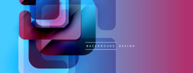 Soyut geometrik şekiller örtüşür, parlak mavi ve mor renkler yaratır. Arkaplan ve sunumlar için modern tasarım ögesi.