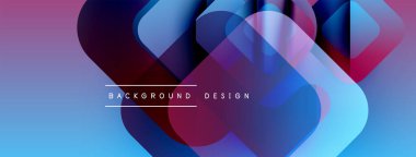 Soyut geometrik şekiller örtüşür, parlak mavi ve mor renkler yaratır. Modern tasarım öğeleri akıcılık ve yenilik önerir.