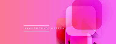 Pembe gradyan arka plan örtüşen kareler. Metin arka plan tasarımı okur. Modern, canlı görsel sunum.