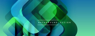 Soyut geometrik şekiller örtüşüyor, canlı yeşil, mavi renkler yaratıyor. Modern tasarım teknoloji, yenilik, akıcılık öneriyor..