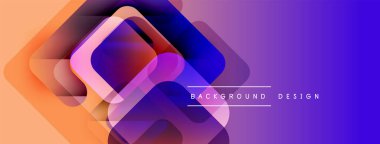 Soyut geometrik şekiller örtüşür, canlı bir değişim etkisi yaratır. Turuncu, mor renkler kompozisyona hakim. Modern tasarım ögesi.