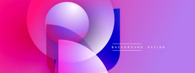 Soyut, enerjik şekiller çakışıyor ve dinamik bir değişim etkisi yaratıyor. Pembe, mor, mavi renkler kompozisyona hakim. Modern tasarım ögesi.